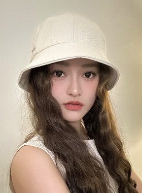 日系棉麻荷叶边渔夫帽子女简约小帽檐夏天遮阳透气百搭显脸小盆帽