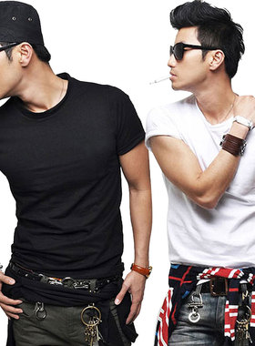 男士夏季圆领白色棉质T恤 Men's V Neck Shorts Sleeve T shirts