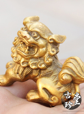 纯铜福州卧狮一对 迷你版可爱小铜狮子 桌面家居装饰工艺品摆件