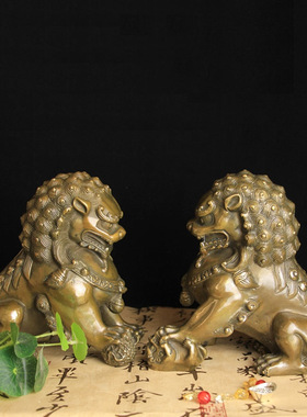 铜狮子摆件北京狮大小号铜狮子一对雄狮大门口摆设客厅家居礼