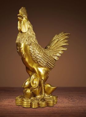 纯铜公鸡摆件铜十二生肖鸡中式办公室家居报喜招财金鸡客厅工艺品
