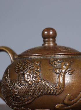 纯黄铜龙飞茶壶茶桌茶道创意水壶铜摆件家居办公桌茶具功夫茶壶