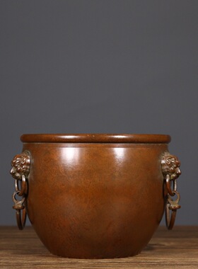 铜缸桌面摆件狮头缸故宫缸烟灰缸聚宝盆铜器玄关家居工艺品厂家