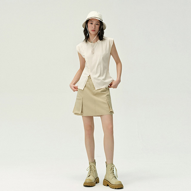 PIT retro solid color asymmetrical A-line workwear skirt for women 2025 summer slimming butt-covering hot girl short skirt