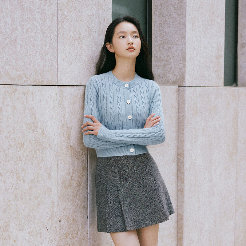 PIT麻花绵羊毛针织衫女2025秋季新款罩衫外套毛衣百搭上衣女装 - 图2