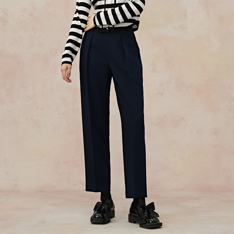 PIT纯色直筒阔腿九分裤休闲裤女2025秋遮胯显瘦哈伦西装裤长裤 - 图0
