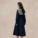 PIT retro solid color shawl two-piece set waist A-line dress women's 2025 autumn slim shirt dress mid-length skirt