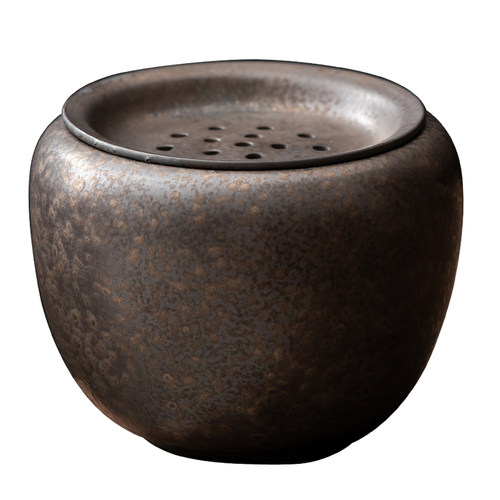 铁锈釉茶渣缸家用陶瓷建水带盖过滤茶洗水盂复古茶桶茶具茶道配件 - 图3