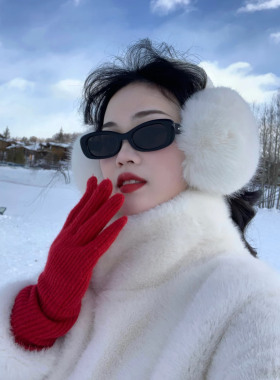 红色围巾手套帽子耳罩三件套白色毛绒4件套装女冬加厚保暖氛围感