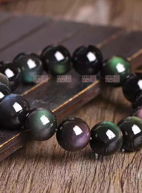 双眼天然彩虹眼黑耀石圆珠手链男女款6-18mm黑曜石手串高货