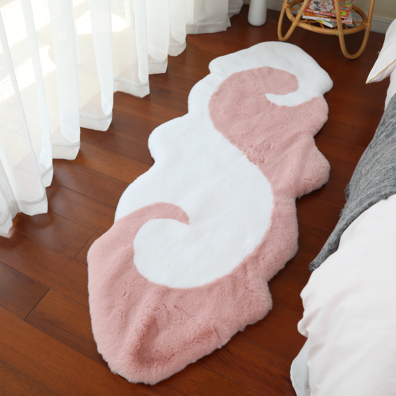 加厚卧室床边地毯仿兔毛轻奢毛绒地垫高级感不规则异形地毯撸猫感 - 图1