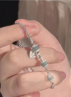 S999纯银和田玉手链女碎银子福牌