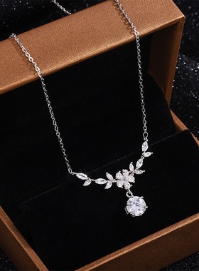 999纯银樱花项链女森系花枝月桂