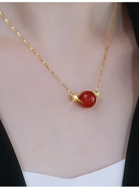 999纯银相思豆转运珠项链红玛瑙