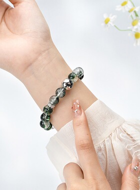 天然绿幽灵水晶手串女S925纯银