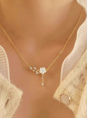 纯银山茶花项链女款新款锁骨链