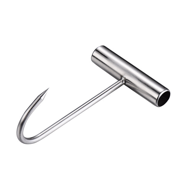 Stainless steel T-hook wooden handle beef hook thick large size pork hook pull hook pull hook pull hook roast duck hook solid