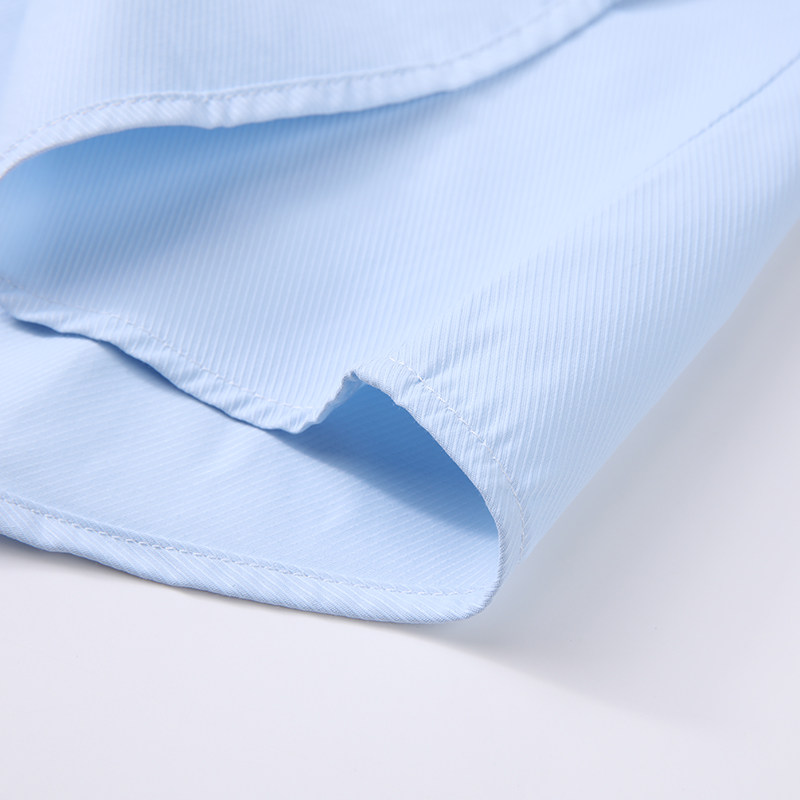 秋季女士浅蓝色暗斜纹职业衬衫女式蓝条纹衬衣V领工作服寸衫修身