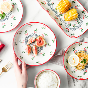 樱桃复古手绘红色陶瓷小碗