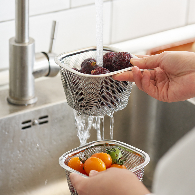 肆月方形不锈钢沥水篮厨房过滤网碗洗米杯洗水果神器控油炸碗漏盆,淘宝优惠券,粉丝福利购,淘宝优惠卷