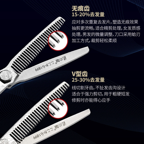 玄鸟专业大马士革美发剪刀平牙无痕剪柳叶胖胖理发师专用套装6寸 - 图3