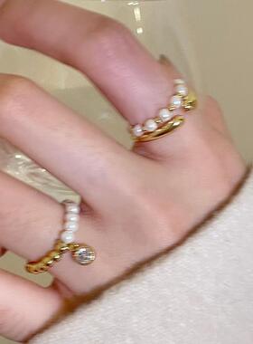 法式气质蝴蝶珍珠蝴蝶结开口戒指简约潮流食指戒轻奢高级感手饰女