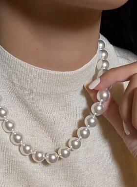 倪妮同款经典莹白澳白色珍珠项链女百搭高级感轻奢毛衣链秋冬饰品
