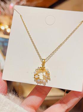 学生甜美花环项链女生高级感超闪吊坠轻奢小众颈链时尚百搭锁骨链