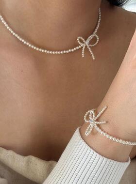 超仙锆石蝴蝶结流苏项链女小众设计感法式复古个性百搭颈链锁骨链