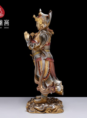 骏澜斋铜摆件《朝天韦陀》佛像供奉十愿韦驮神像寺庙大殿铜像