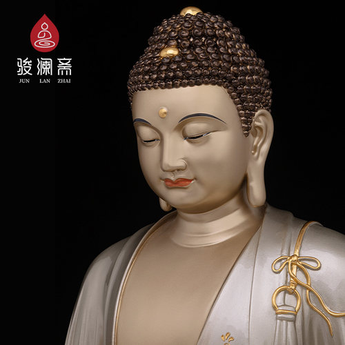 骏澜斋铜过去七佛像摆件掐丝银彩镶宝拘那含牟尼佛供奉家用神像 - 图1