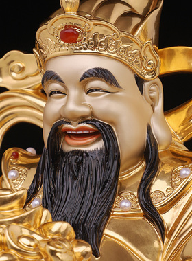 骏澜斋黄铜贴金镶宝供奉财神爷