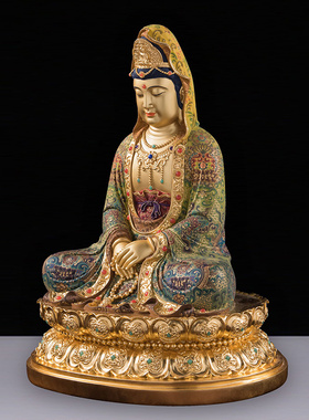 铜雕彩绘禅定观音佛像家用观世音菩萨佛像佛堂工艺摆件