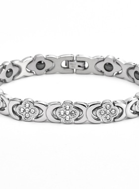 Stainless Steel Four-leaf Clover Diamond Magnetic Bracelet L