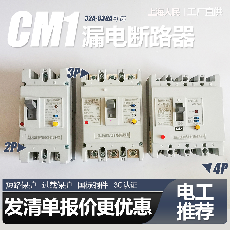 CM1LE单相2P漏电断路器63A 80A 100A 125A 220V 250A空气开关160A - 图2