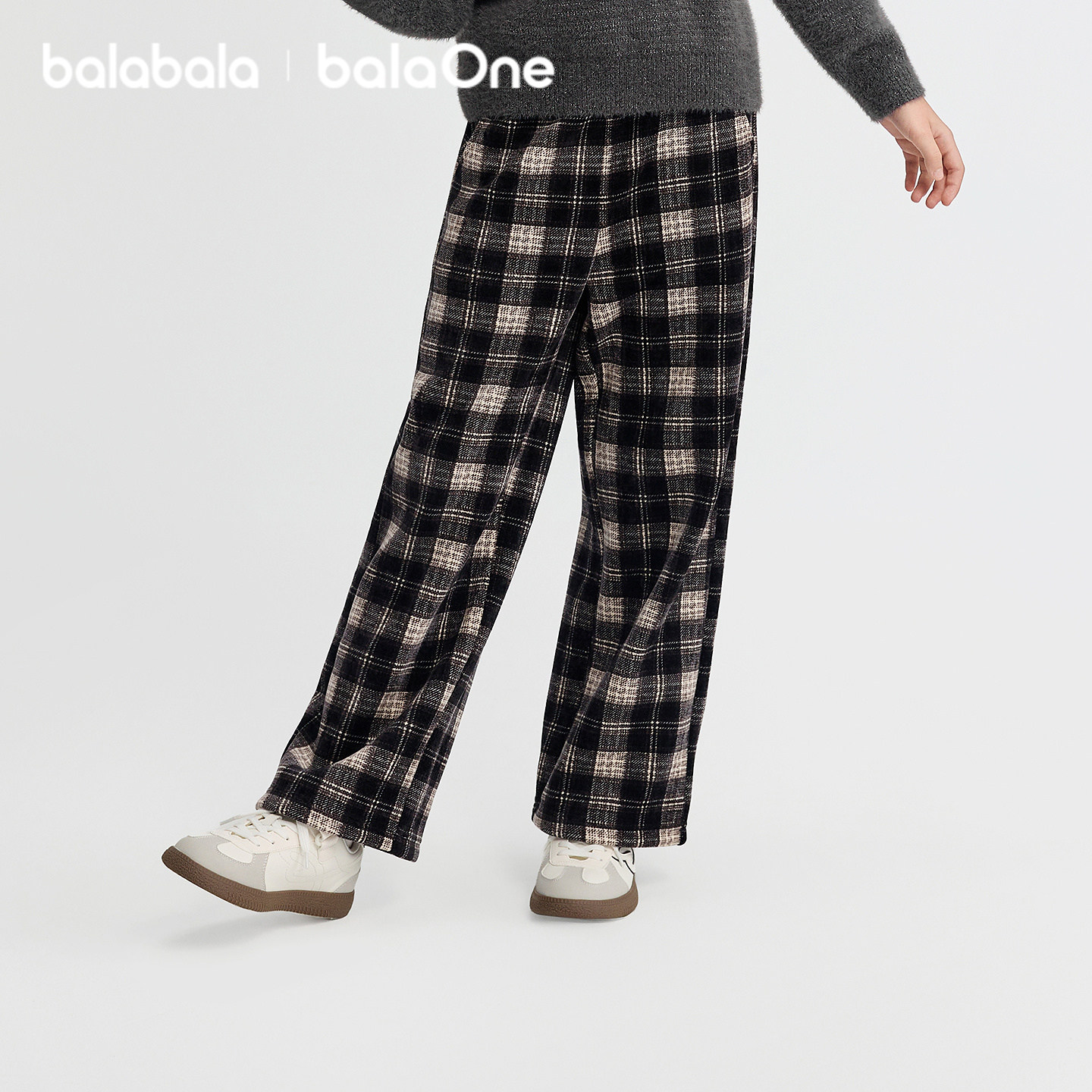巴拉巴拉balaOne童装女童加绒直筒儿童裤子2025冬装新款复古格纹,淘宝优惠券,粉丝福利购,淘宝优惠卷