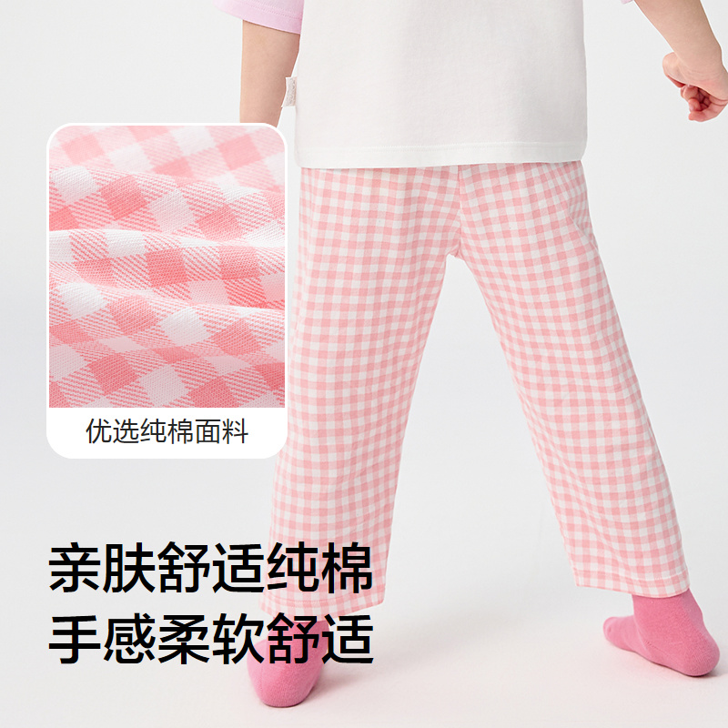 巴拉巴拉儿童睡裤夏季防蚊裤儿童家居裤男女童裤子中大童纯棉格纹 - 图2