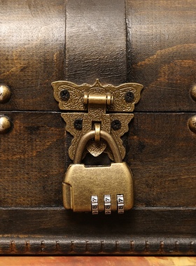 欧式怀旧收纳箱桌面收纳杂物小盒子拍摄道具家居摆件带锁木盒装饰