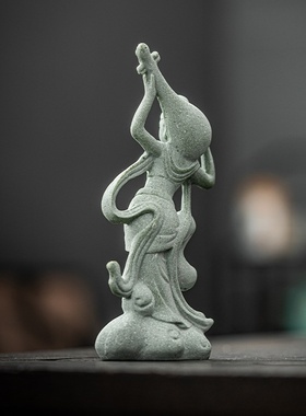 敦煌飞天舞女工艺品鱼缸造景客厅摆件禅意家居装饰新中式摆件茶宠