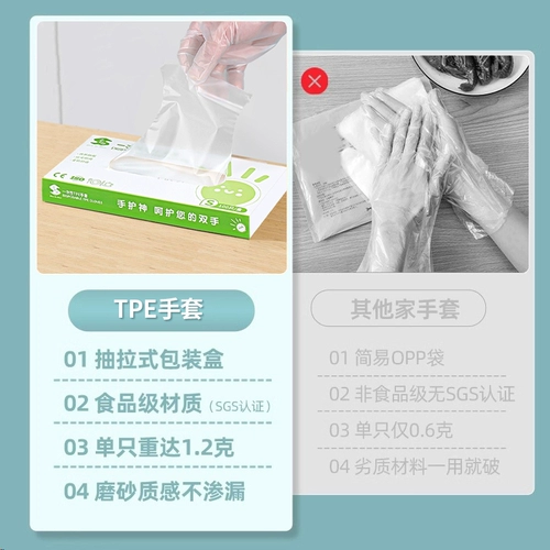 Одноразовые перчатки TPE Food Grade Специальная утолщенная кухня очистка домохозяйка добыча домохозяйки долговечная коробка
