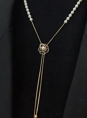钛钢山茶花珍珠项链女性感百搭潮