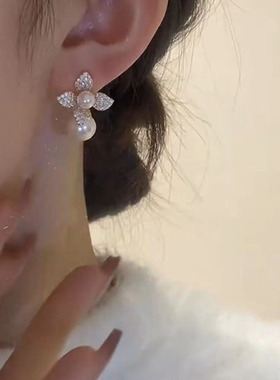 气质花瓣珍珠耳饰女小众独特耳环