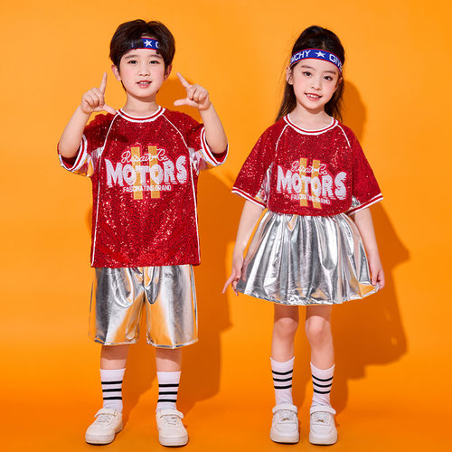儿童啦啦队演出服小学生运动会服装爵士舞女童街舞潮服幼儿舞蹈服 - 图2