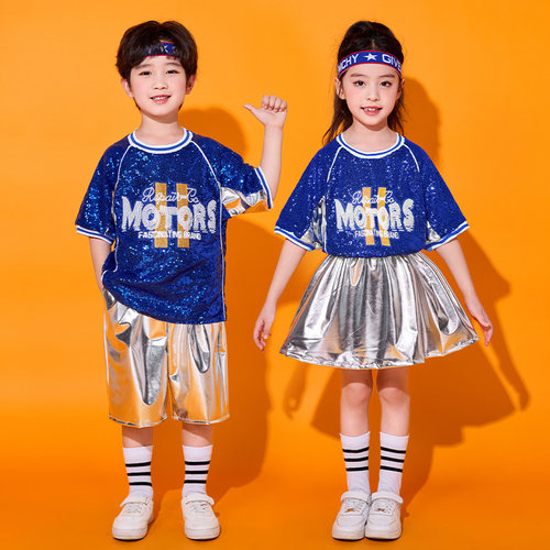 儿童啦啦队演出服小学生运动会服装爵士舞女童街舞潮服幼儿舞蹈服 - 图3