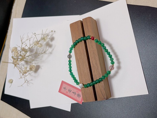 玖紫设计款绿玛瑙绿玉髓手链 多宝手链朱砂贝珠月光石草莓晶手链
