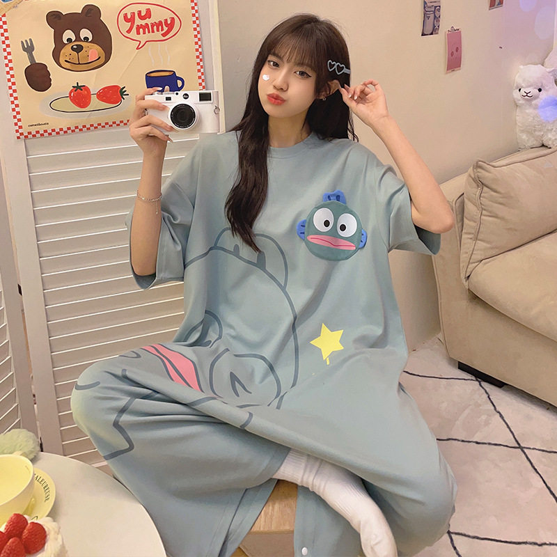 丑鱼连体睡衣男女夏季短袖纯棉加大码宽松可爱卡通中长款情侣睡裙,淘宝优惠券,粉丝福利购,淘宝优惠卷