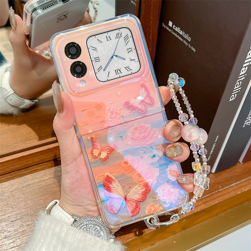 适用华为novaflips手机壳油画蝴蝶花朵新款Nova FlipS小折叠屏超薄外壳nova flip简约手提链女软胶防摔保护套 - 图0