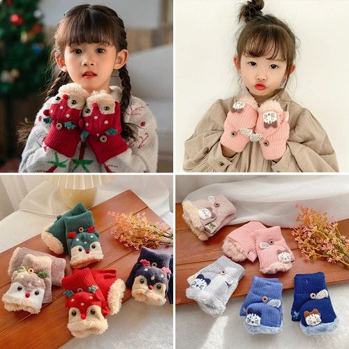 Детские рождественские утепленные перчатки для мальчиков для девочек, без пальцев