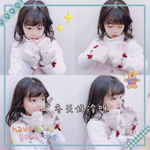 Детские рождественские утепленные перчатки для мальчиков для девочек, без пальцев