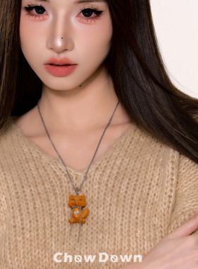 红瞳狐克斯天然崖柏木毛衣链